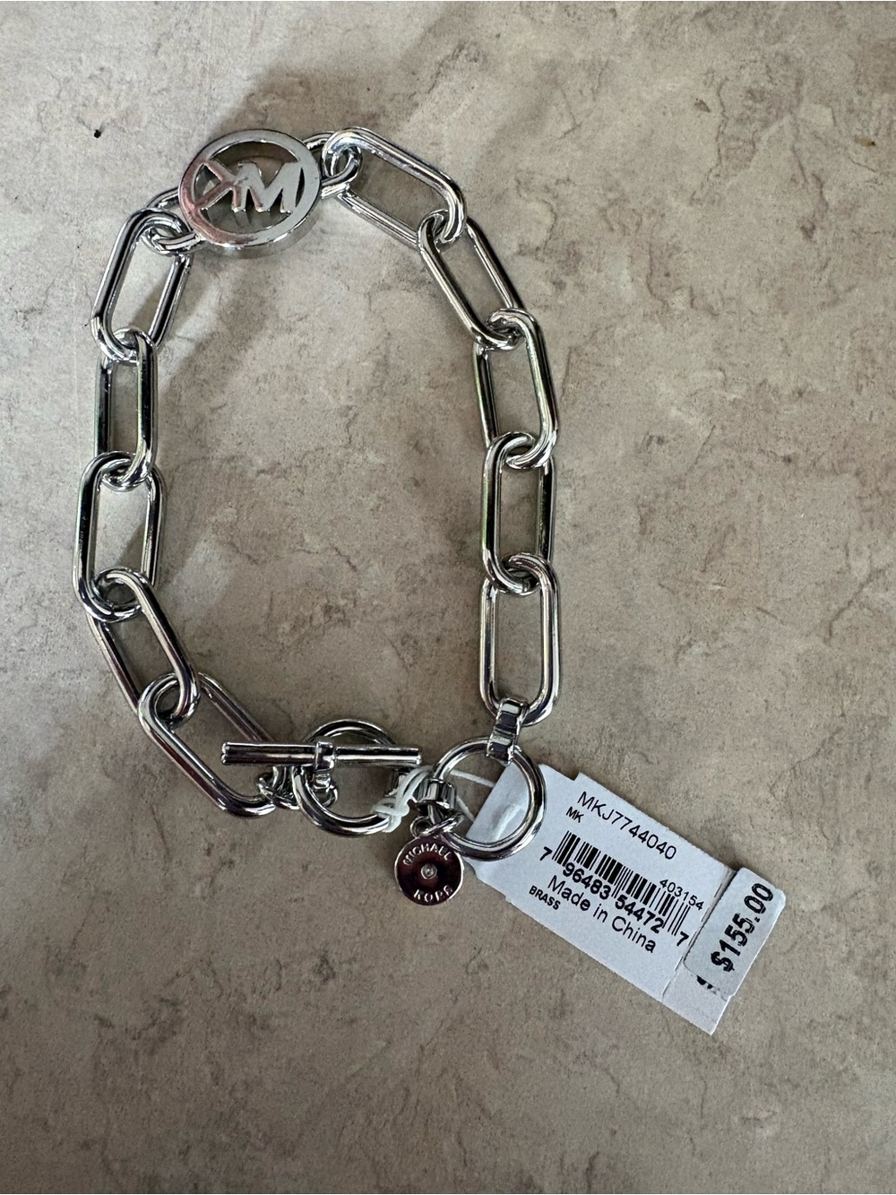 Michael Kors Silver-Tone Chain Link Bracelet with MK Medallion